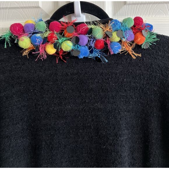 DESIGN OPTIONS By Philip & Jane Gordon Colorful Pom Pom Sweater Cardigan XL NWT - Picture 7 of 13